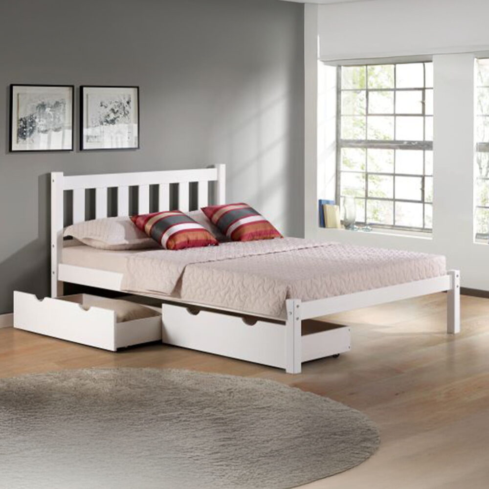 Alaterre Furniture Aurora Set of 2 Pine Wood Underbed Storage Drawers on Wheels, Bedroom Dresser Organizer Shelf, White - Image 3