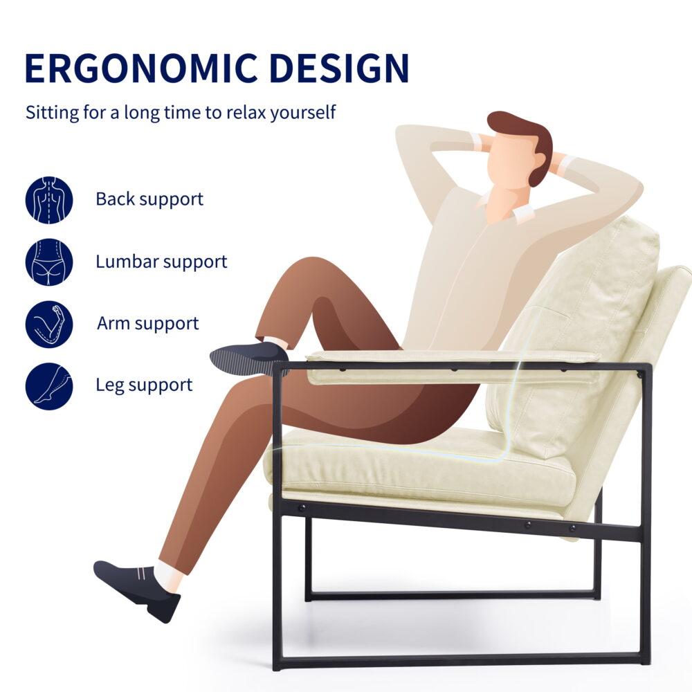Subrtex Upholstered Modern Accent Chair with Metal Frame, Set of 2, Cream PU Leather - Image 7