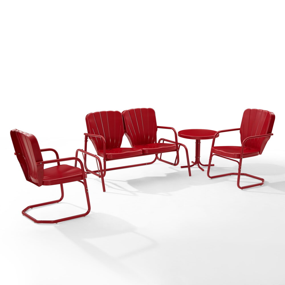 Crosley Furniture Ridgeland 4-piece Metal Outdoor Conversation Set in Red - Image 7