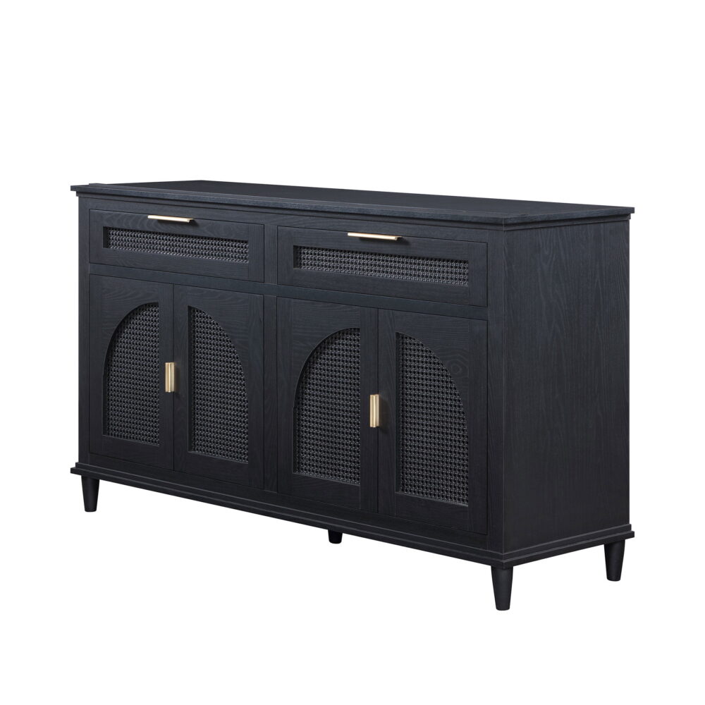 Beautiful Drew Rattan Media Console with Teched Away Drawer by Drew Barrymore, Black Finish - Image 4
