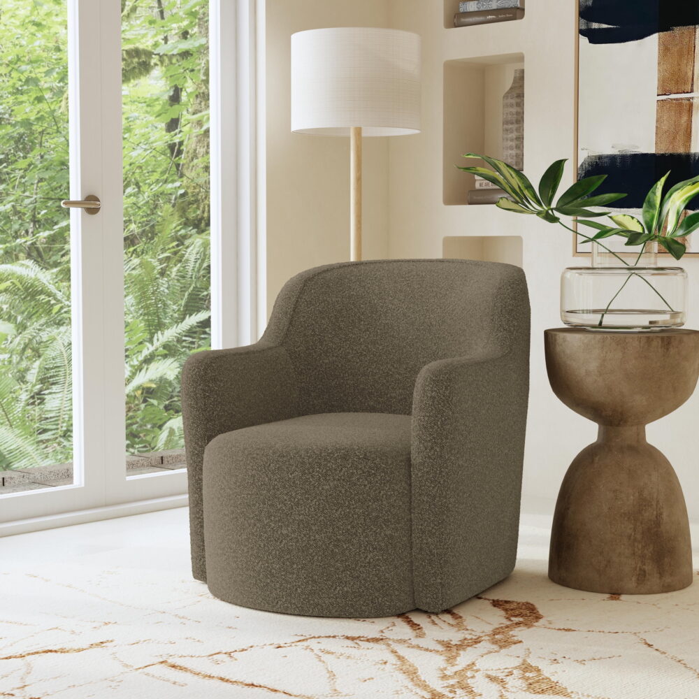 HomePop Upholstered Swivel Accent Chair, Dark Brown Boucle - Image 2