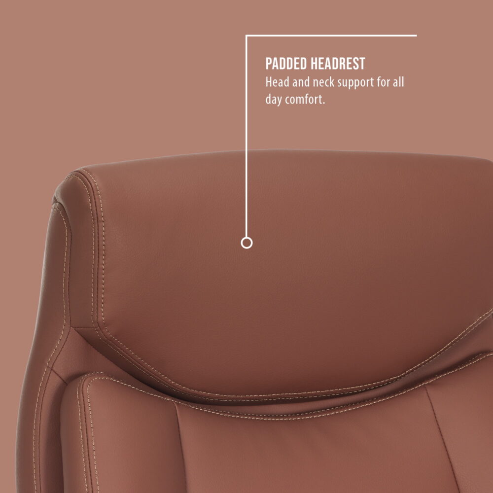 Shaq Tarvos Premium Ergonomic Big & Tall Office Chair, PureSoft Upholstery with Height Adjustable and Flip-Up Arms, Cognac Brown - Image 4