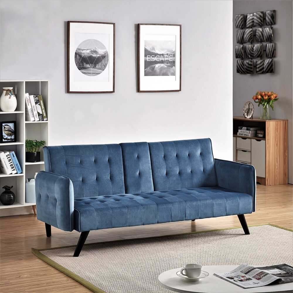 US Pride Furniture Beniamino 78'' Velvet Square Arm Sleeper, Twin Size - Image 2