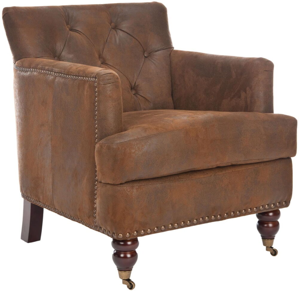 SAFAVIEH Colin Industrial Tufted Club Chair with Casters, Antique Brown - Image 2