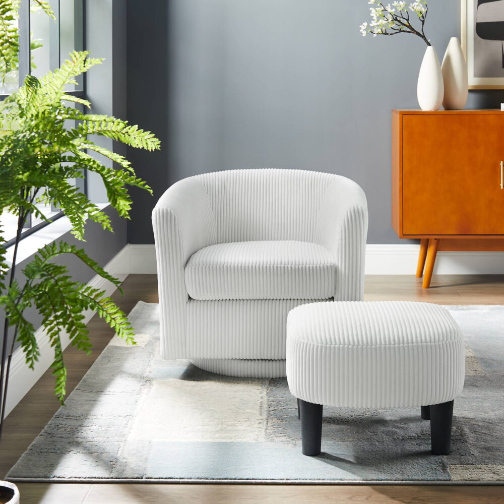 Swivel Accent Barrel Chair With Ottoman, Modern Comfy Accent Chair Bedroom Lounge Arm Chair For Living Room, White - Image 2