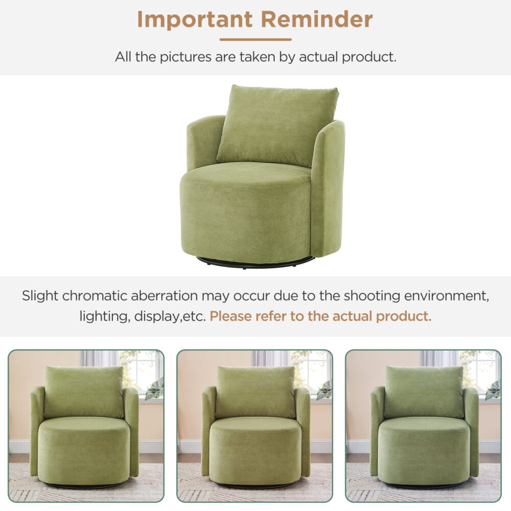 29.9" Swivel Barrel Chair, 360° Upholstered Swivel Chair with Curved Design for Living Room, Bedroom, Office and Hotel, Green - Image 4