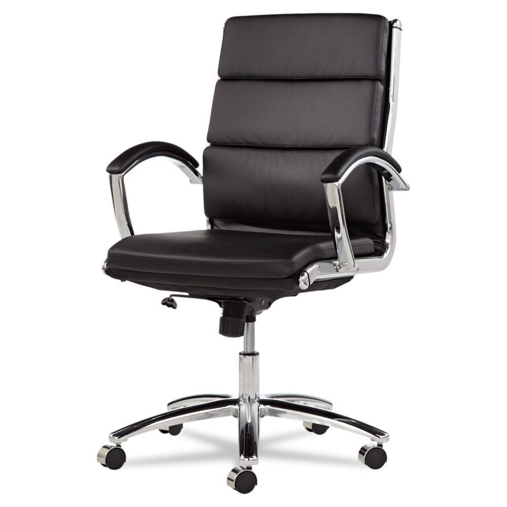 Alera Neratoli Mid-Back Slim Profile Chair, Faux Leather, Supports Up to 275 lb, Black Seat/Back, Chrome Base - Image 3