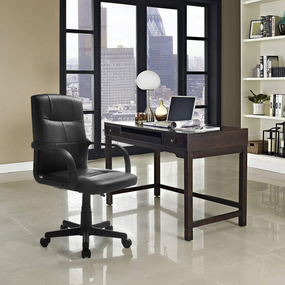 (Set of 6) Mainstays Tufted Leather Mid-Back Office Chair, Black - Image 2