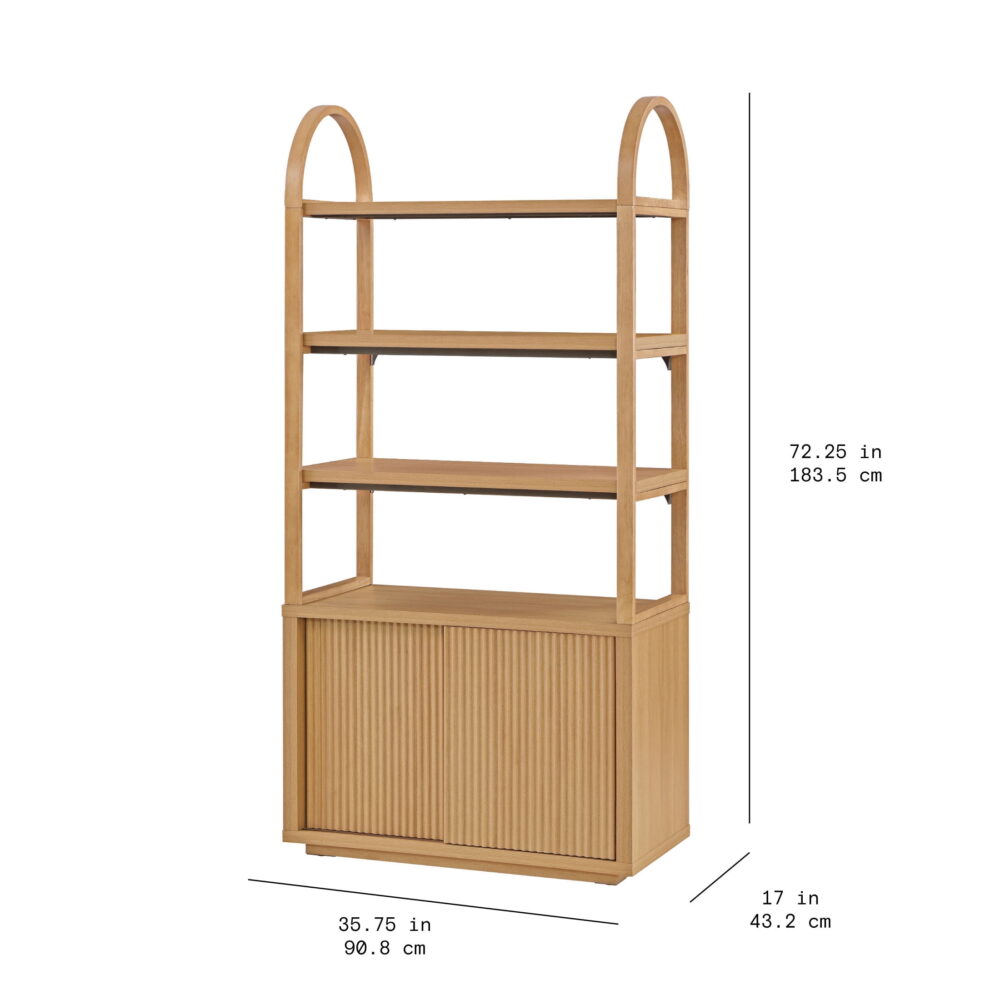 Beautiful Fluted 3-Shelf Bookcase with Storage Cabinet by Drew Barrymore, Light Honey Wood Finish - Image 5