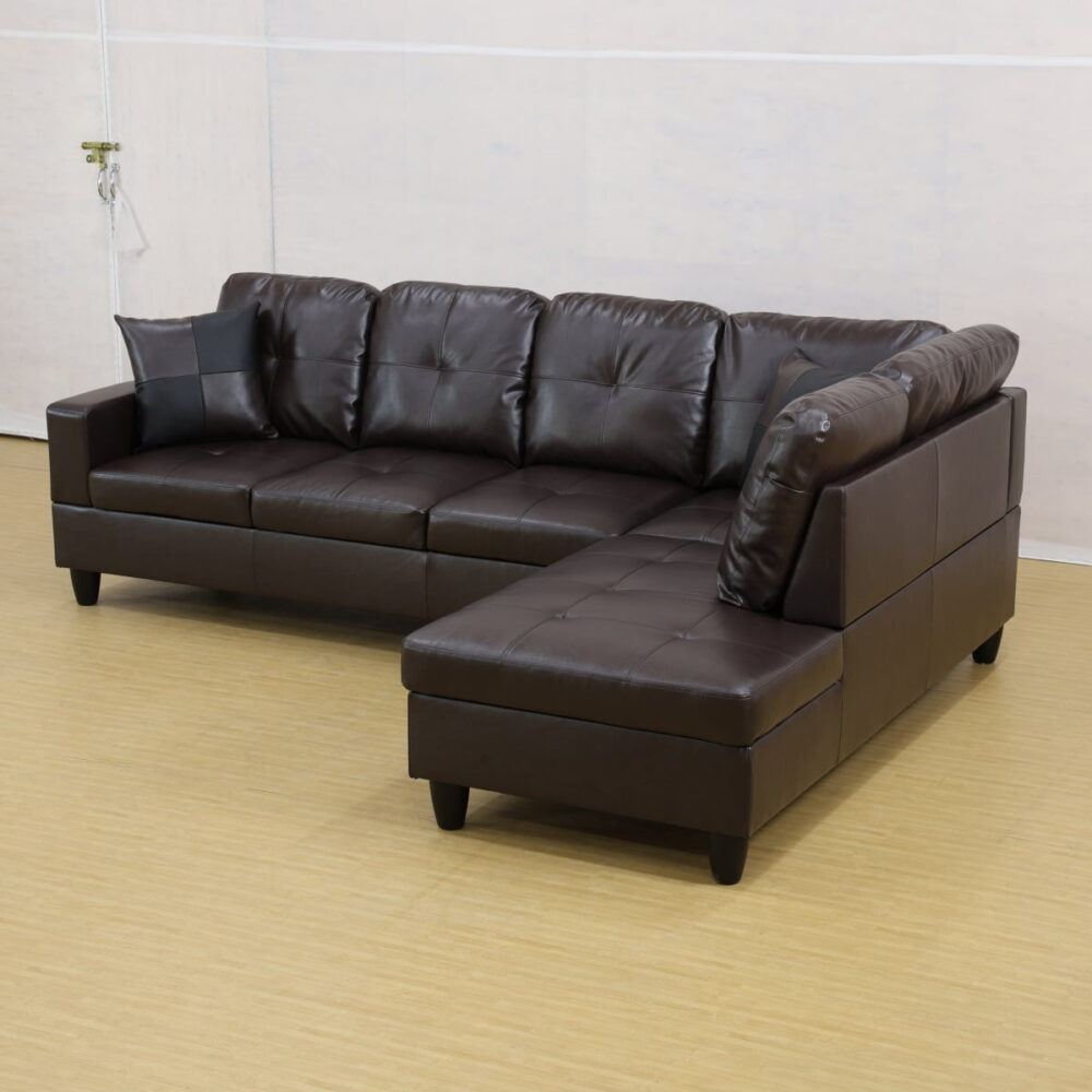 Hommoo Faux Leather Sectional Sofa, 4 Seat Living Room Furniture Sets, Modern L-Shaped Couches and Sofas Set for Home, Brown(No Ottomans) - Image 2