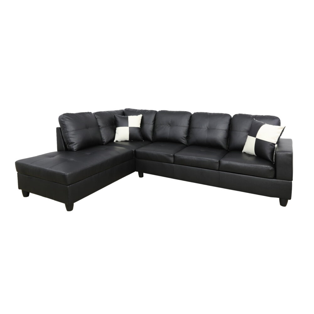 Hommoo 4 Seat Living Room Furniture Sets, Faux Leather Sectional Sofa, Modern L-Shaped Couches and Sofas Set for Home, Black(No Ottomans) - Image 7
