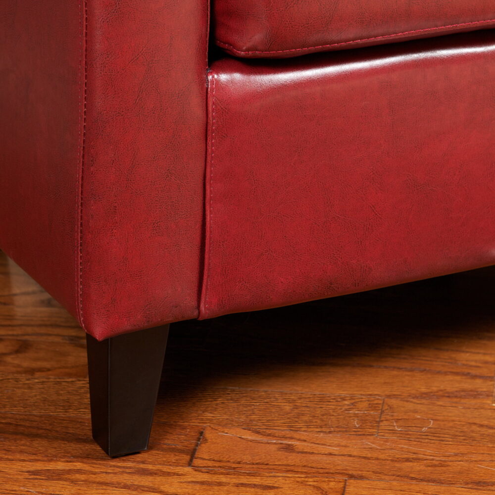 GDF Studio Miller Contemporary Upholstered Club Chair, Dark Red Bonded Leather and Dark Brown - Image 3