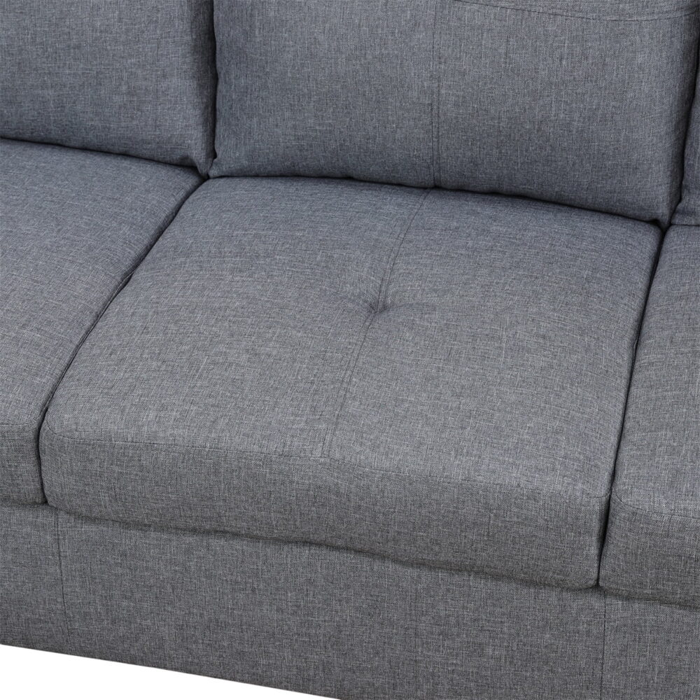 Hommoo Linen Living Room Furniture Sets, 4-Seat Couches and Sofa Set, L Shaped Couch Set Sectional Sofa Set for Home, Apartment, Dorm, Grey(No Ottoman) - Image 3