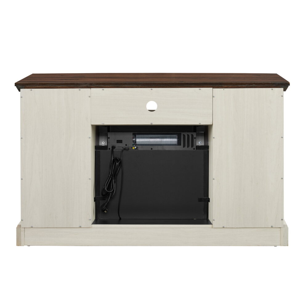 Mainstays Farmhouse Fireplace TV Stand for TVs up to 55", off White/Walnut - Image 4