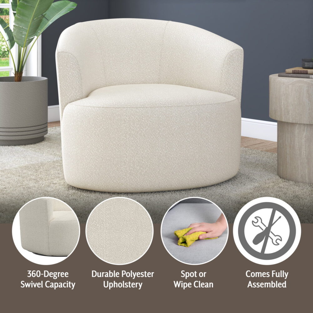 Mainstays Boucle Swivel Accent Chair, Cream - Image 3