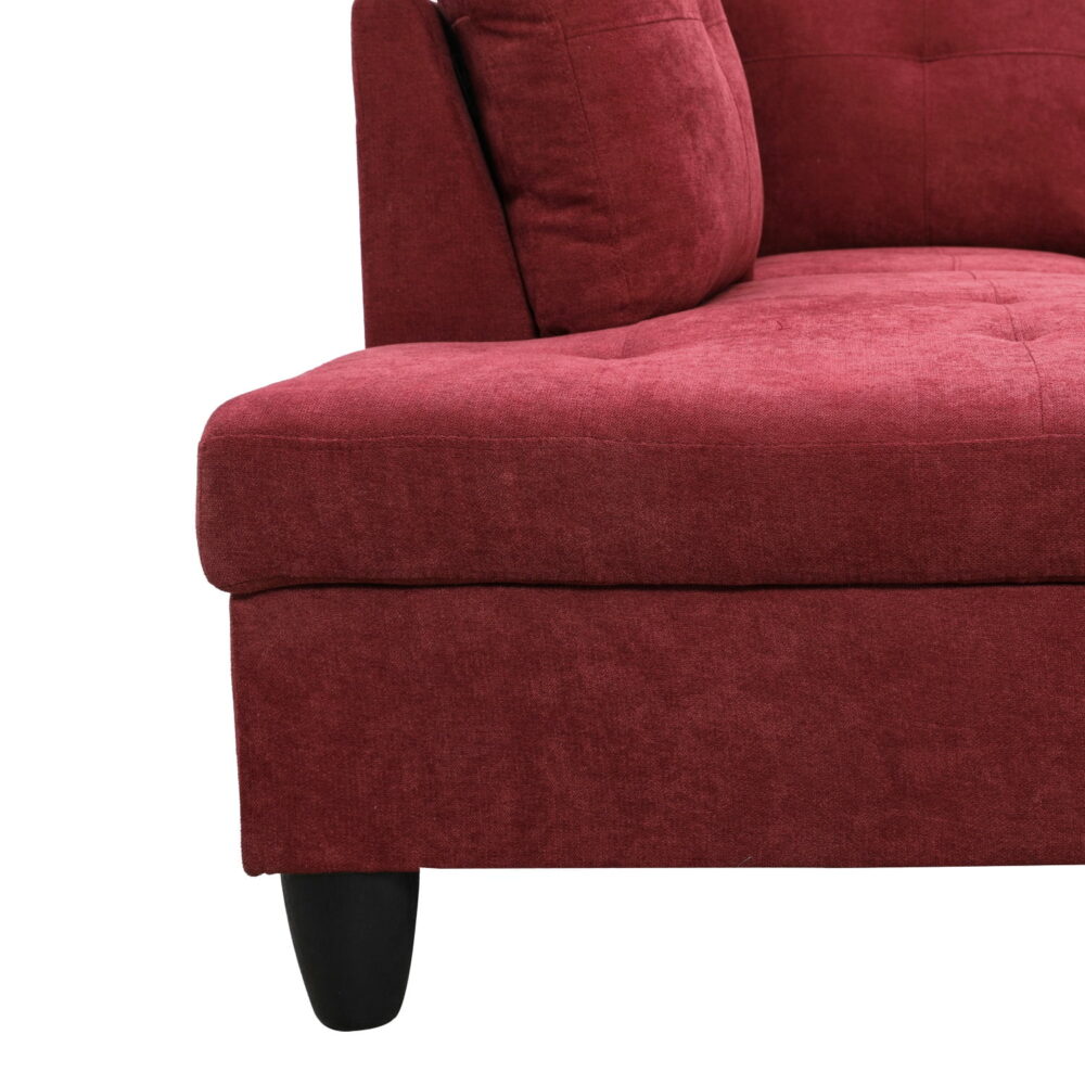 Hommoo Modern Flannel Living Room Furniture Sets Sectional Couches and Sofas, L-Shaped Sectional Couch Sofa, Red(No Ottoman) - Image 7
