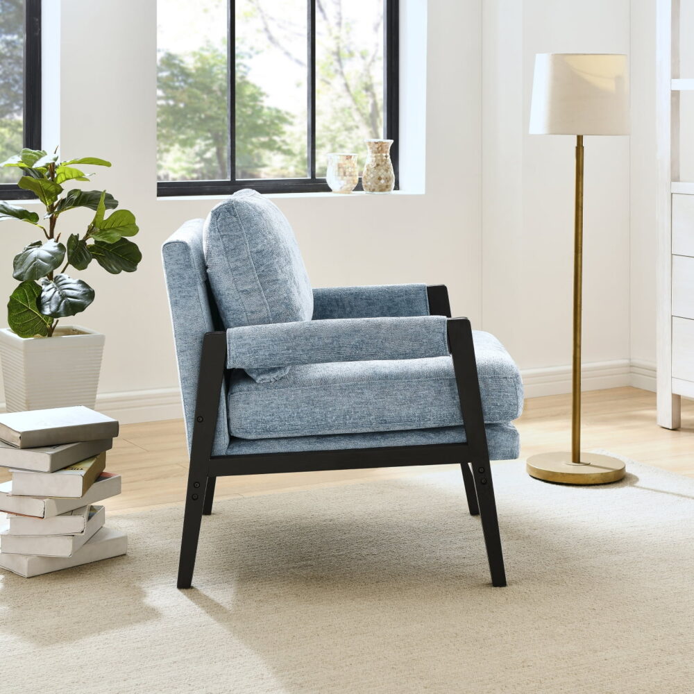 Roundhill Furniture Kelly Mid-Century Modern Chenille Upholstered Accent Armchair, Blue - Image 2