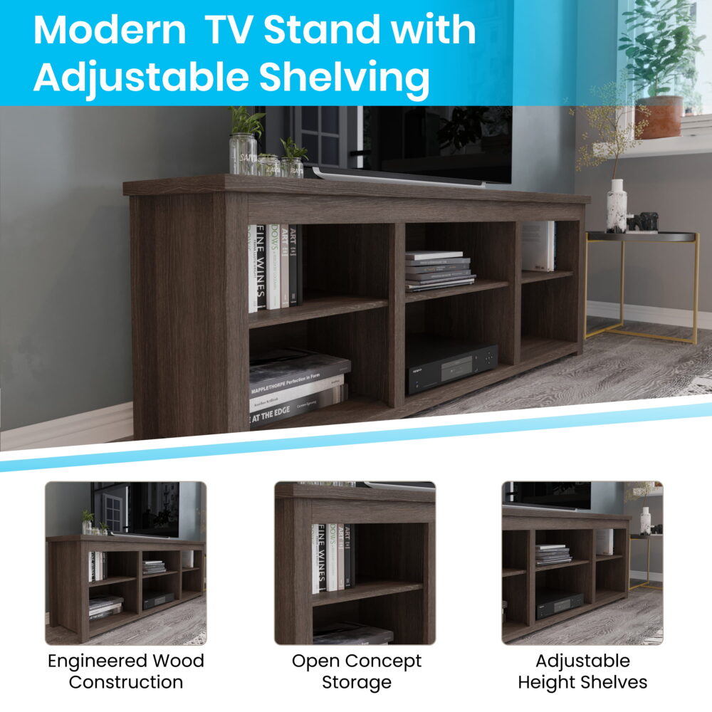 Flash Furniture Kilead Collection 3 Shelves Modern TV Stand, Espresso - Image 6