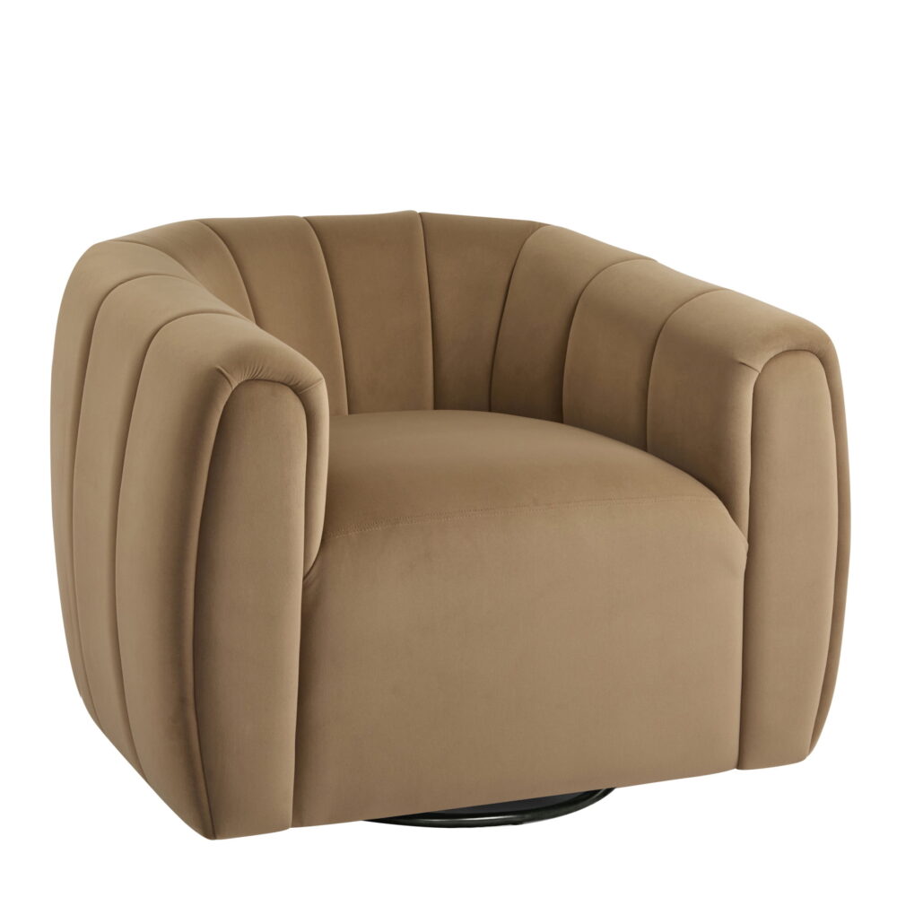 Rune Modern 360-Degree Swivel Barrel Club Chair, Velvet Upholstered Accent Chair, Camel - Image 4