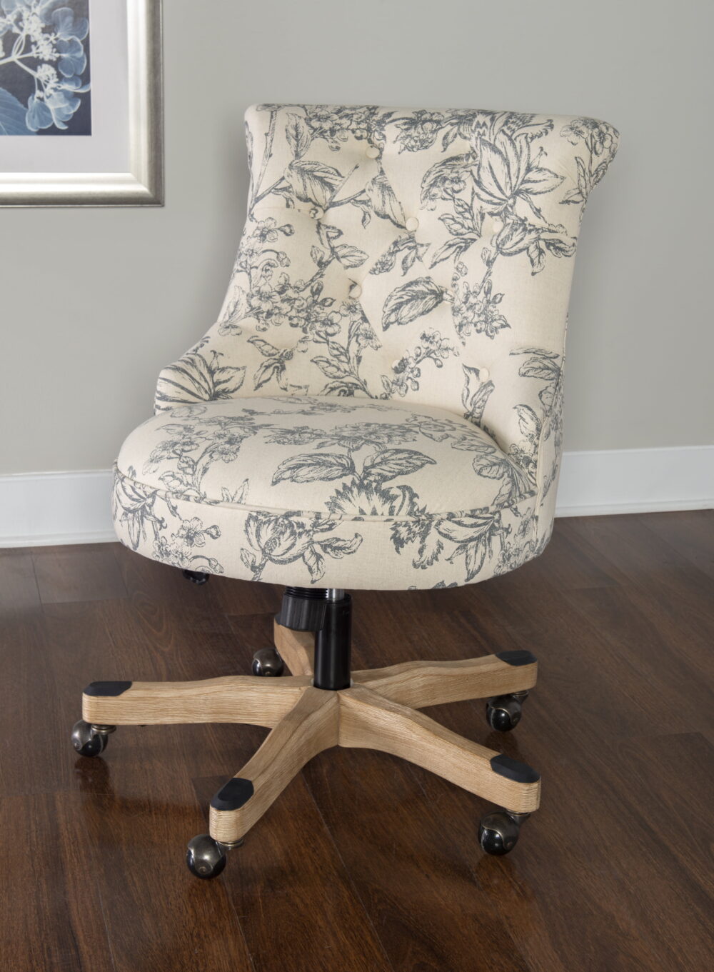Linon Sinclair High Back Office Chair with Adjustable Height, Tilt and Swivel, Graywash/Gray Floral - Image 7