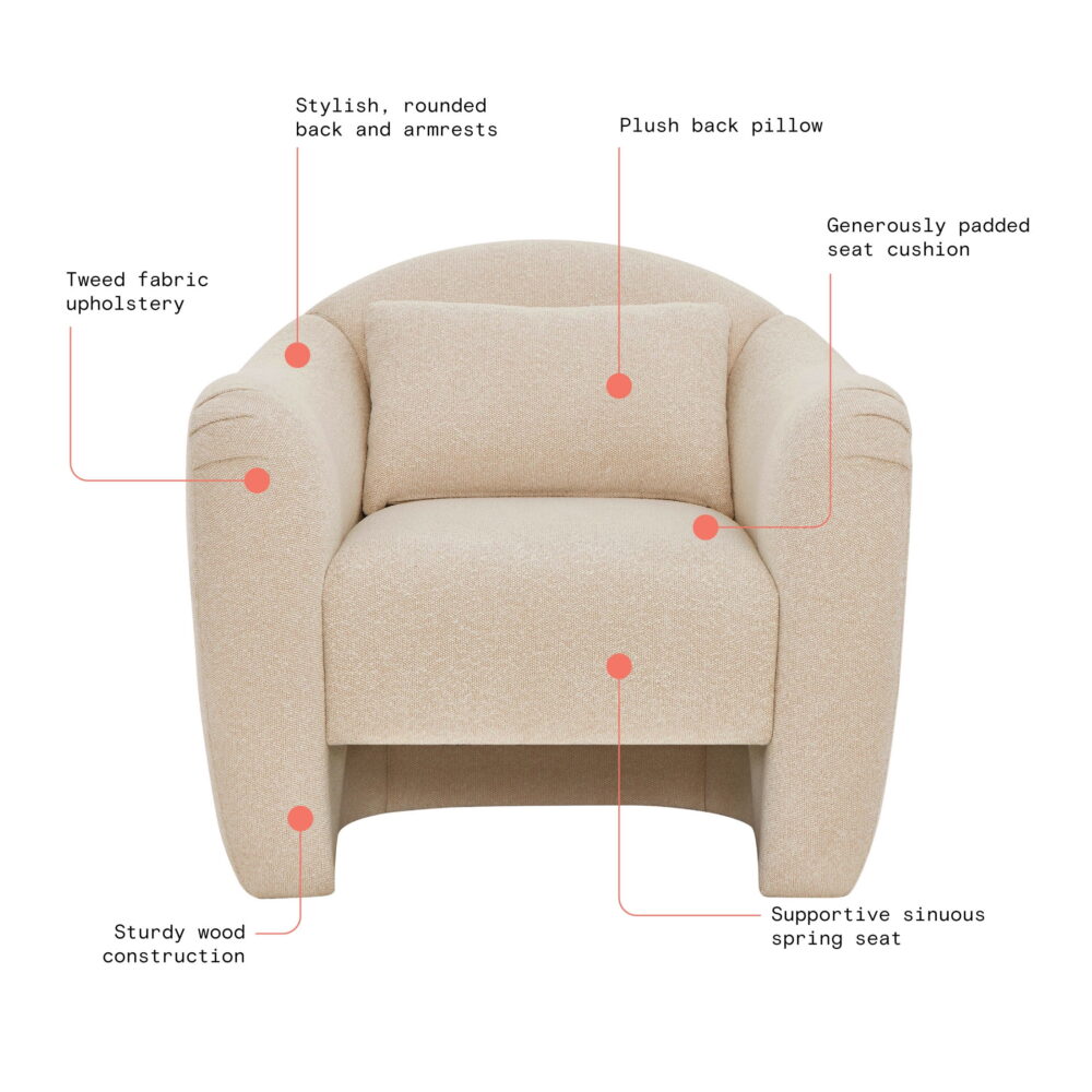 Beautiful Barrymore Teddy Accent Chair by Drew Barrymore, Cream Tweed - Image 4
