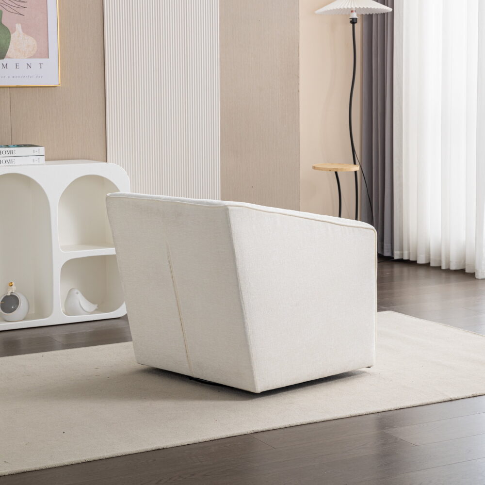 Roundhill Furniture Nice Modern Upholstered Barrel Armchair, 360 Degree Swivel, White - Image 4