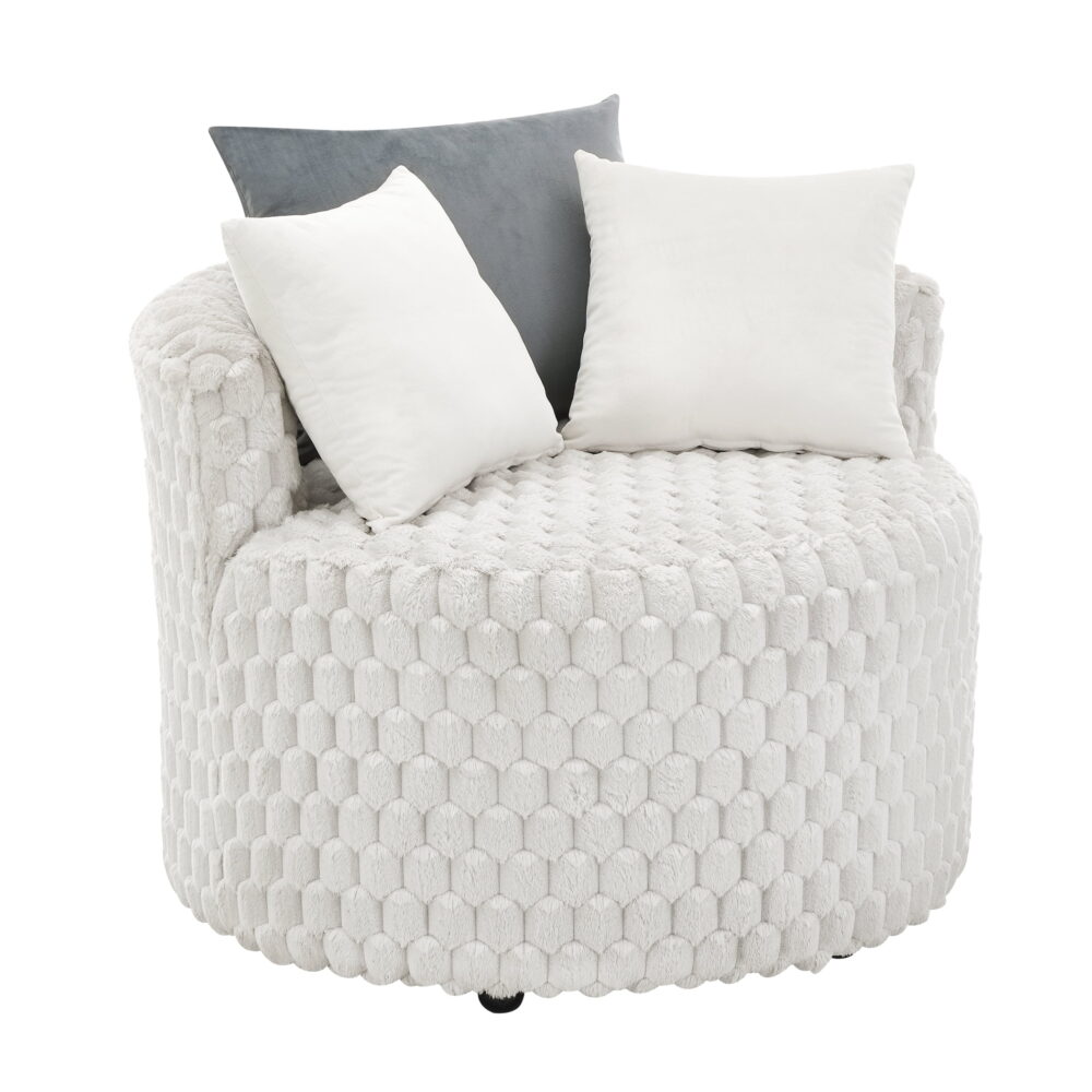 Roundhill Furniture Malna Plush 3D Upholstered Barrel Accent Chair with Wheels, Off-white - Image 5