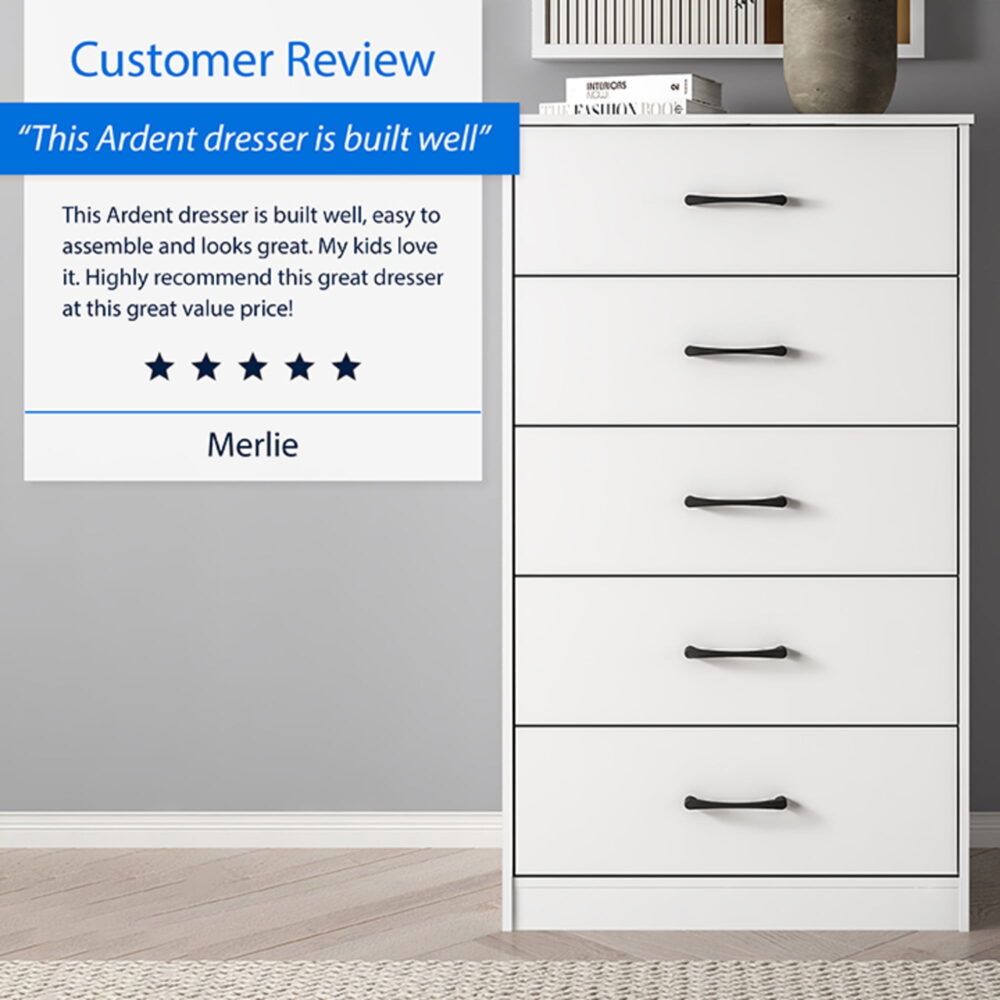 Mainstays Ardent 5 Drawer Dresser, White - Image 5