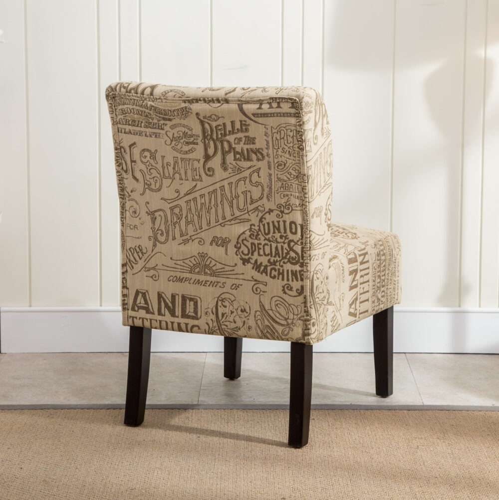 Roundhill Furniture Capa Print Fabric Armless Contemporary Accent Chair, Chalkboard Light Print - Image 7