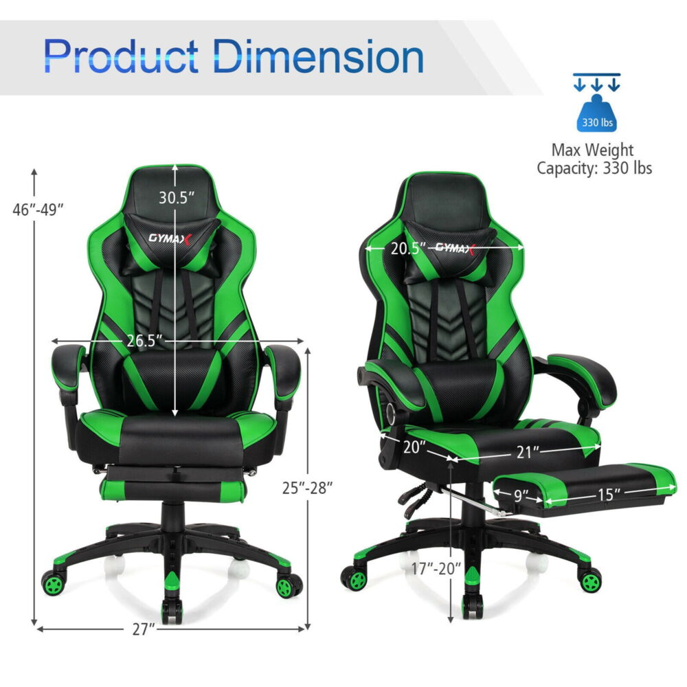 Gymax Office Computer Desk Chair Gaming Chair Adjustable Swivel w/Footrest Green - Image 5