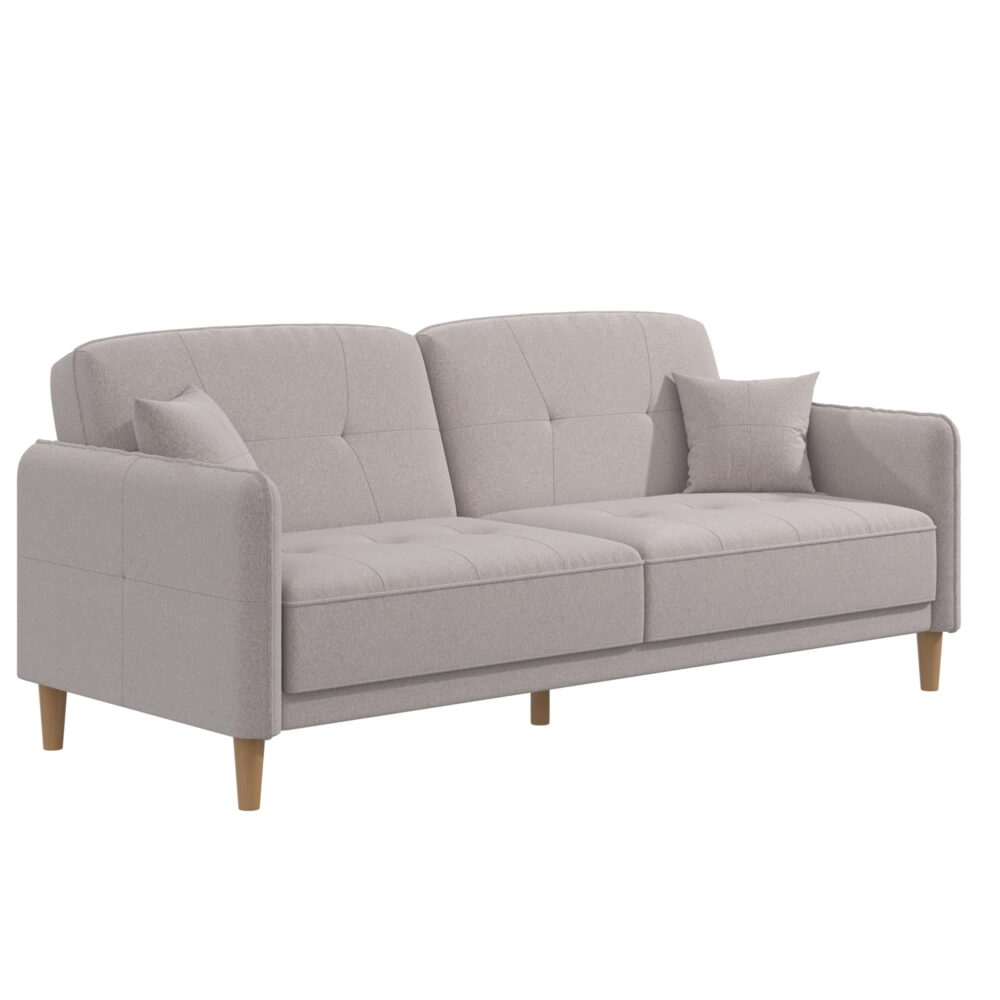 Mainstays Claremonte 78" Tufted 3 Seater Sofa Couch with Throw Cushions, Light Gray Linen - Image 5