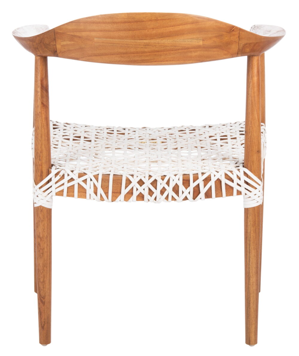 SAFAVIEH Juneau Modern Leather Woven Accent Chair, Natural/White - Image 6