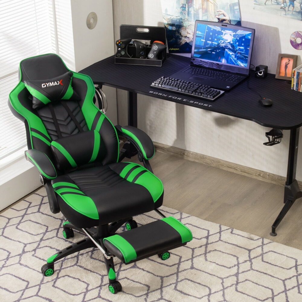 Gymax Office Computer Desk Chair Gaming Chair Adjustable Swivel w/Footrest Green - Image 4
