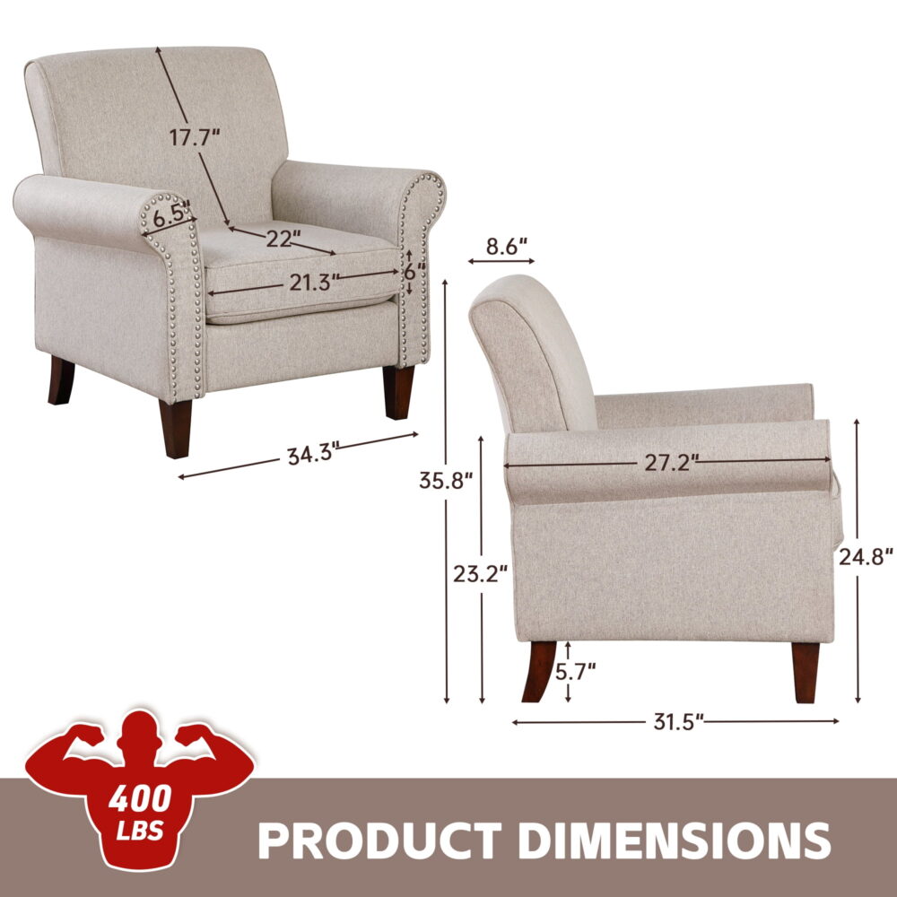 TrumanPick Mid-Century Accent Chair Single Sofa Reading Chairs Comfy Arm Chair Living Room Lounge Chiar, Beige - Image 4