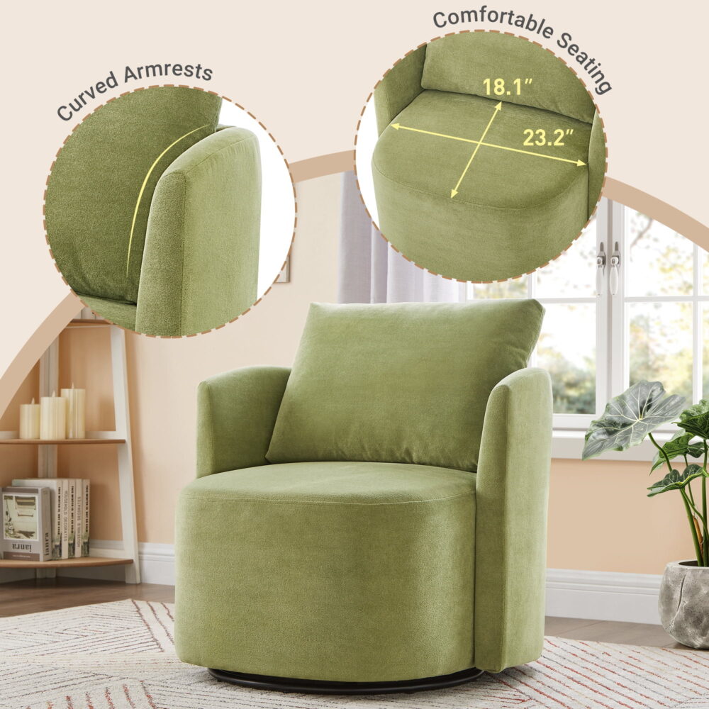 29.9" Swivel Barrel Chair, 360° Upholstered Swivel Chair with Curved Design for Living Room, Bedroom, Office and Hotel, Green - Image 5