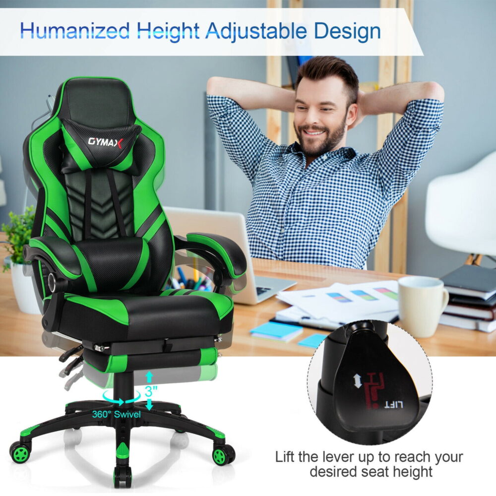 Gymax Office Computer Desk Chair Gaming Chair Adjustable Swivel w/Footrest Green - Image 6