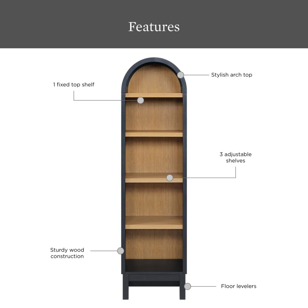Better Homes & Gardens Juliet Narrow Arch Bookcase, Rich Black Finish - Image 2