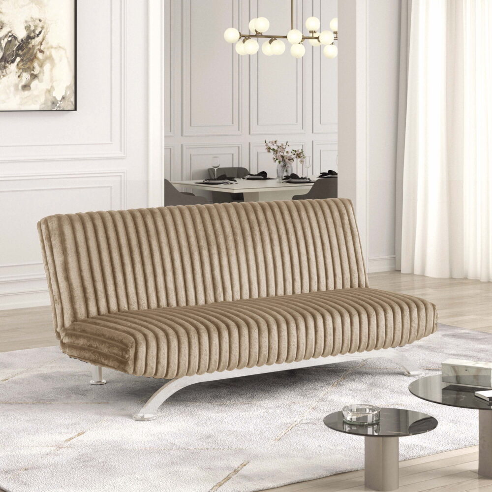 Furniture of America Chrisle Convertible Chenille Futon Sofa Bed, Taupe - Image 4