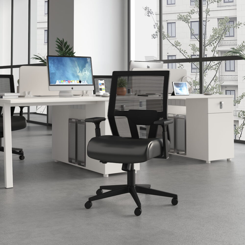 Boss Office Products Mesh Back Vinyl Task Chair with Synchro-Tilt, Black - Image 2