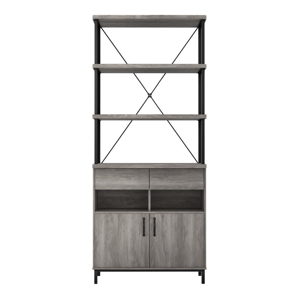 Furniture of America Brix Multi-Storage Wood Adult Bookcase, Vintage Gray Oak - Image 3