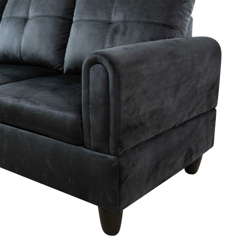 Hommoo L Shaped Couch Set Sectional Sofa Set, Flannel Living Room Furniture Sets, 4-Seat Couches and Sofa Set for Home, Apartment, Dorm, Black(No Ottoman) - Image 3
