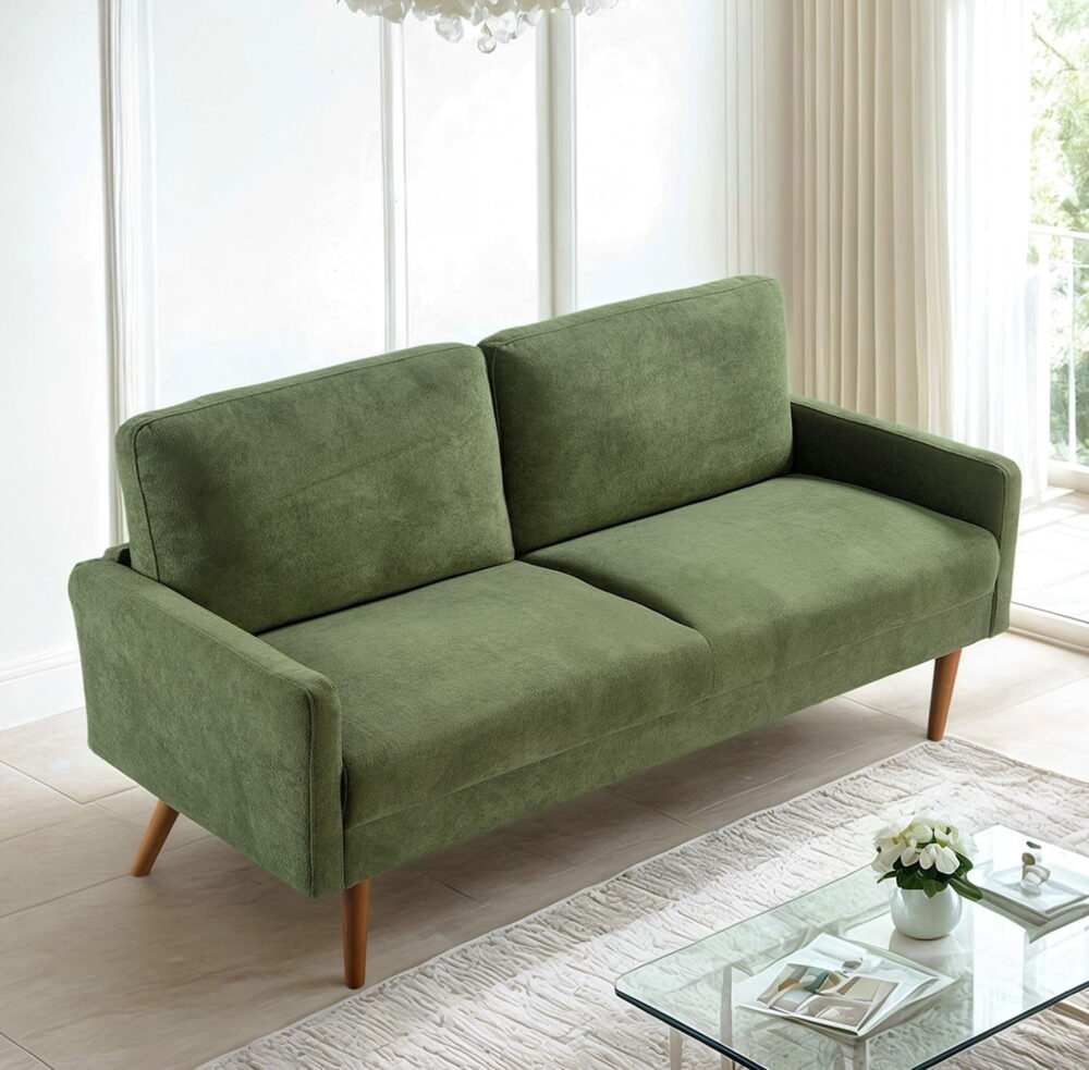 US Pride Furniture 67 in. Wide Square Arm Velvet Modern Rectangle Sofa in Green - Image 4