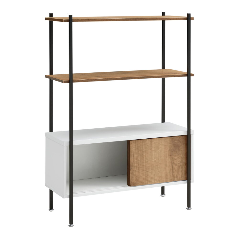 Furniture of America Trist Transitional 3-Shelf Bookcase with Sliding Doors, White and Oak - Image 5