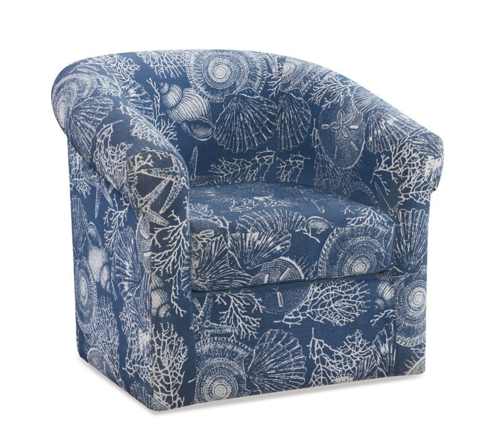 Grandee Club Chair with Swivel, Ocean Blue and White Coastal Pattern - Image 2