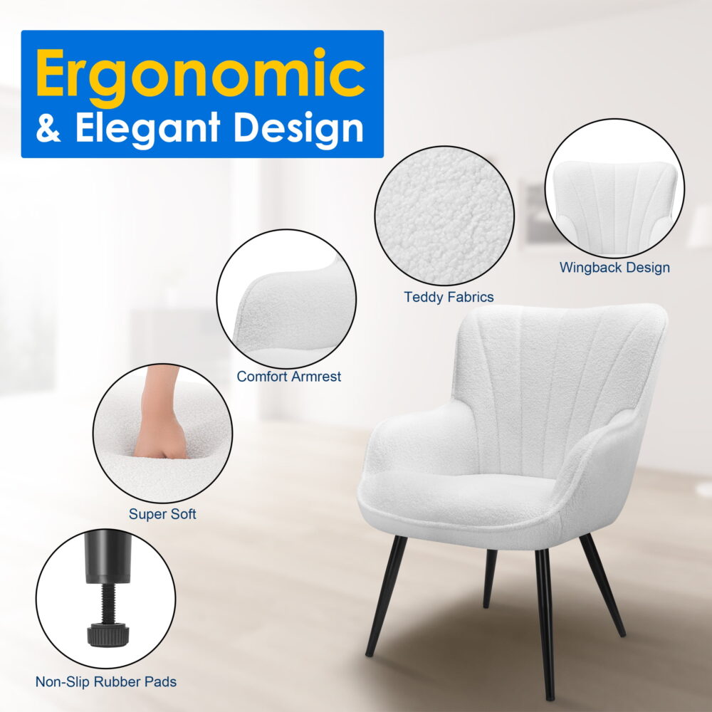 TrumanPick Modern Accent Chair Set of 2 Comfy Boucle Armchair High Wing Back Vanity Chair for Living Room, White - Image 6