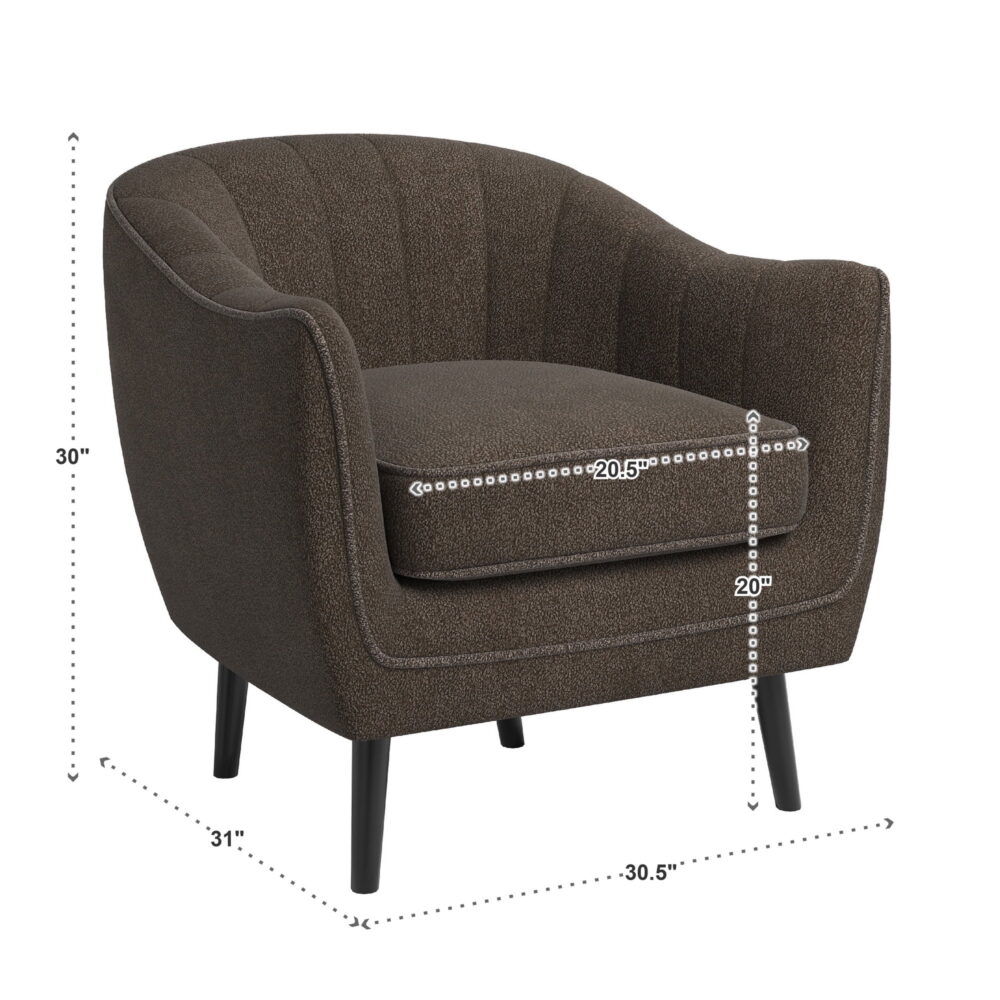 Weston Home Rhyl Mid-Century Modern Channel-Tufted Accent Chair, Dark Chocolate - Image 3