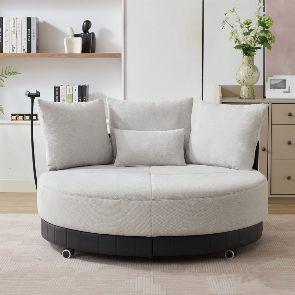 Aukfa 53 in Swivel Accent Chair, Oversized Barrel Chair Read Chair, Adjustable Phone Stand, Gray - Image 3