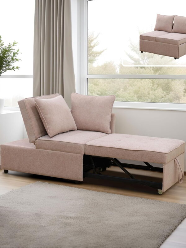 4-in-1 Convertible Futon Pull Out Sofa Bed, Modern Single Sleeper Couch Bed with 2 Pillows for Home Living Room Dorms, Pink