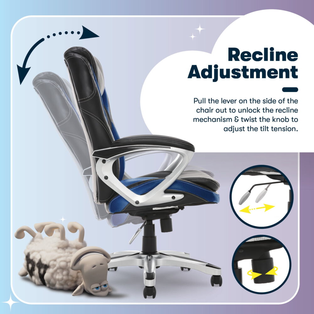 Serta Amplify Executive Office Chair with Faux Leather and Mesh, Blue - Image 7