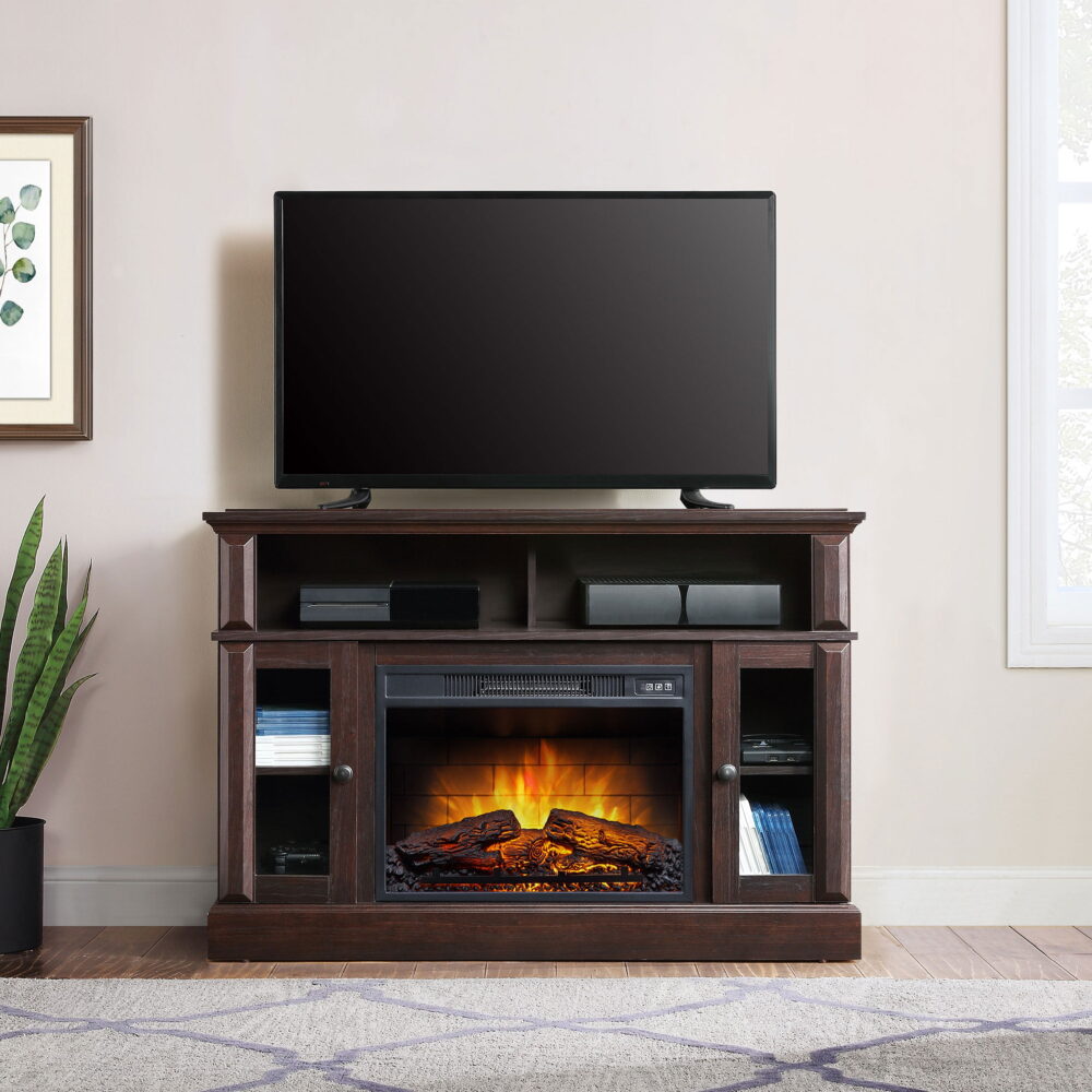 Whalen Furniture Barston Media Fireplace TV Stand for TVs up to 55”, Cherry Brown Finish - Image 3